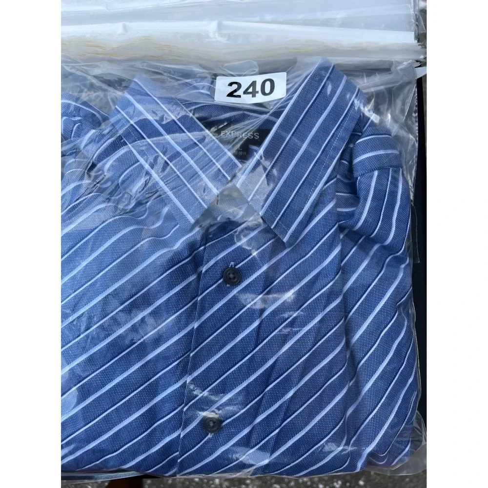 Express Modern Fit Mens Blue White Striped Button Down Shirt Large 16-16.5